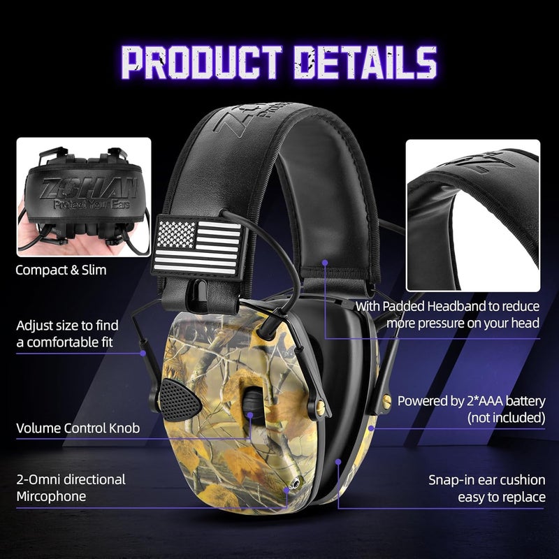 Zohan Electronic Shooting Earmuffs, Hearing Protection Shooters, NRR 23dB Noise Reduction Gun Range Ear Protection Headphones - Image 5
